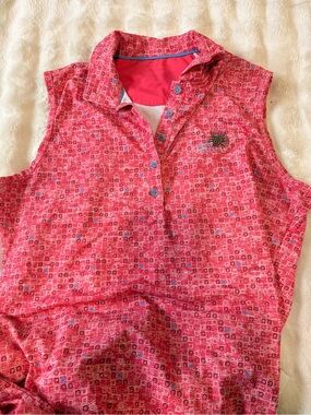 Peter Millar Golf Sleeveless Pink Patterned Polo Top